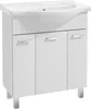 A white freestanding bathroom cabinet with a sink on top, shown from the front. Produktbild-Vorschau