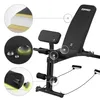 A black multi-functional training bench with various attachments and close-up diagrams highlighting its features. Náhľad obrázku produktu