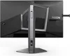 The back of a black computer monitor with a silver stand. Produktbild-Vorschau