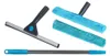 A set of window cleaning tools, including a squeegee, two microfiber cleaning pads, and an extension pole, arranged against a white background. Podgląd zdjęcia produktu