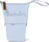 A light blue pencil case with a brown leather tag and a loop handle. Produktbild-Vorschau