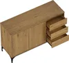 A wooden sideboard with two doors and three drawers, shown from a high angle. Voir les images du produit