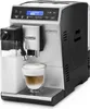 A DeLonghi Autentica Cappuccino coffee machine is shown with a freshly made cappuccino in a glass cup. Voir les images du produit