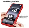 Hands holding a red phone case with a phone inside, showcasing the product's dual-layer structure and features. Produktbild-Vorschau
