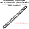 A close-up view of a chainsaw chain with descriptive text. Produktbild-Vorschau