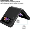 A black phone case for a Samsung Galaxy Z Flip 4 is shown, with text highlighting its features. Náhled obrázku produktu