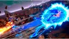 Two characters engaged in a high-energy battle with energy blasts in a rocky, mountainous landscape. Produktbild-Vorschau