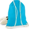 A blue drawstring bag and two white canvas shoes are shown against a white background. Produktbild-Vorschau
