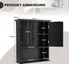 A black bathroom cabinet with dimensions labeled. Podgląd zdjęcia produktu