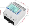 A product shot of a digital electricity meter with dimensions indicated by measurement lines and labels. Produktbild-Vorschau