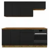 Küchenzeile 200 cm Schwarz Matt - mit brauner Arbeitsplatte Produktbild-Vorschau 1