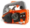 A close-up, studio shot of the main body of a chainsaw, viewed from a slightly elevated side angle. Produktbild-Vorschau