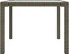 A table made of poly rattan with a glass top, shown from the front on a white background. Produktbild-Vorschau