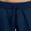 A close-up view of the waistband and drawstring of a pair of navy blue shorts. Podgląd zdjęcia produktu