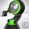 A collage of close-up shots of a black and green LED camping light, showing its different parts and features. Produktbild-Vorschau
