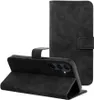 A black flip case for a smartphone is shown against a white background. The case is open, revealing the phone inside and its camera array. Produktbild-Vorschau