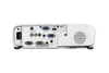 The back panel of a white projector is shown against a white background, displaying various input and output ports. Produktbild-Vorschau