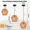 Three pendant lamps are shown at different heights to illustrate adjustable height. Dimensions are provided. Produktbild-Vorschau