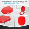 A collage of four images showing a red toilet seat from different angles, with marketing text at the top. Náhled obrázku produktu