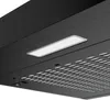A close-up view of a black range hood with a built-in LED light and ventilation grille. Produktbild-Vorschau