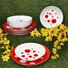 12szt serwis obiadowy Pula czerwone kropki porcelana 6 osób Podgląd zdjęcia produktu 2