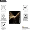A marketing image showcasing a phone screen protector with various feature callouts. Produktbild-Vorschau