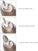 Three close-up shots of different attachments for an electric nail care device, each labeled with its name. Náhľad obrázku produktu