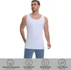 A man wearing a white tank top and blue jeans, with icons and text describing the product's features at the bottom. Produktbild-Vorschau