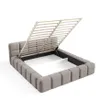A bed frame with its storage compartment open, revealing the slatted base and internal storage space. Produktbild-Vorschau