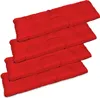 Four red seat cushions stacked on a white background.