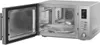 An open silver microwave oven is shown from a slightly elevated angle. Produktbild-Vorschau