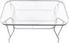 A rectangular glass-top table with a white metal frame, shown from a slightly elevated front-diagonal angle against a white background. Produktbild-Vorschau