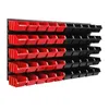 A wall-mounted storage system with red and black bins. Náhled obrázku produktu