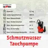 A product information graphic showing specifications for a submersible pump, with a small image of the pump itself. Produktbild-Vorschau