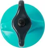 A top-down view of a turquoise circular object with a dark gray handle and a small black button in the center. Náhľad obrázku produktu