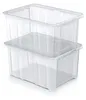 Two clear plastic storage boxes stacked on a white background. Voir les images du produit