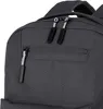 A close-up view of the zippers on a dark gray backpack. Produktbild-Vorschau