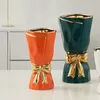 Wazon złota kokarda zielony ceramiczny rękodzieło dekoracja Podgląd zdjęcia produktu 5