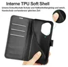A hand holding an open black flip phone case, showing the interior card slots and the phone holder. Produktbild-Vorschau