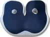 A dark blue and white ergonomic seat cushion with two circular cutouts. Produktbild-Vorschau