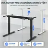 A collage of images showing a standing desk, with text and graphics highlighting its features. Voir les images du produit