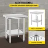 An image collage showcasing a stainless steel table with text overlays highlighting its features. Podgląd zdjęcia produktu