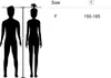 Silhouettes of a male and female figure are shown next to a size chart indicating a range of heights. Produktbild-Vorschau