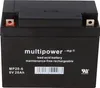 A black lead-acid battery with branding and specifications printed on it. Produktbild-Vorschau