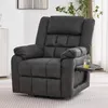 A dark gray recliner chair with a small tray and a glass of water on the side. Náhľad obrázku produktu