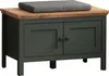 A dark green storage bench with a wooden top and a gray cushion. Anteprima dell’immagine prodotto