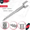 A product image showing a metal screw anchor with several smaller images highlighting details and included screws, set against a blueprint background. Produktbild-Vorschau