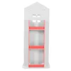 A white, house-shaped bookshelf with pink shelves against a white background. Podgląd zdjęcia produktu