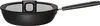 A black frying pan with a glass lid and a black handle, shown from a side angle against a white background. Podgląd zdjęcia produktu