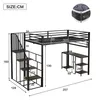A diagram showing the dimensions of a loft bed with a desk and stairs. Anteprima dell’immagine prodotto